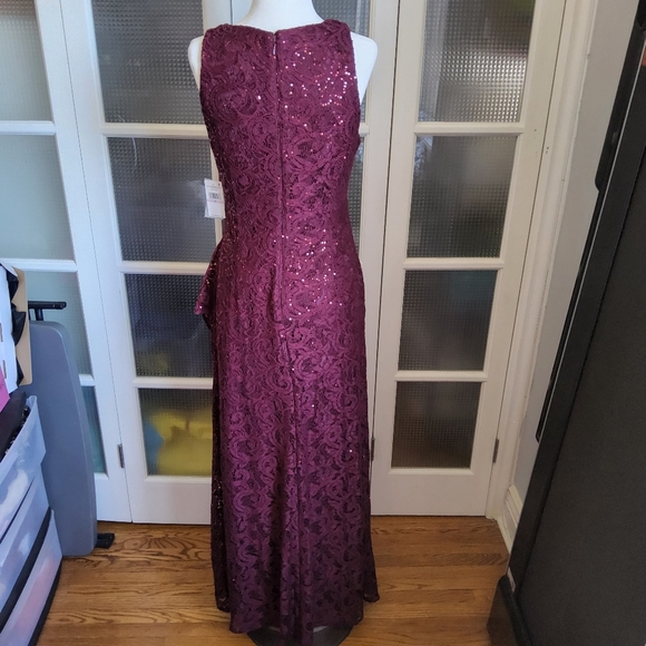 Alex Evenings Womens Long Sleeveless Cascade Ruffle Detail Dress with Front Slit - Picture 7 of 10